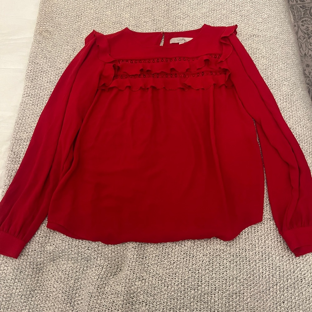 LOFT Elegant Red Blouse, Size Small